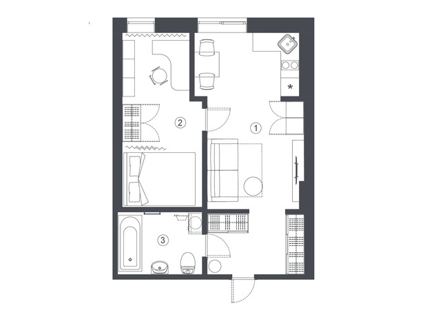 Клубный дом L14. Home in Pechersk: планировка 2-комнатной квартиры 43.5 м²