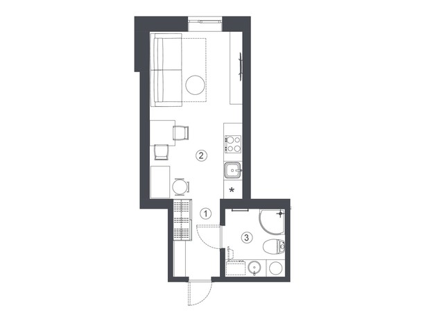 Клубный дом L14. Home in Pechersk: планировка 1-комнатной квартиры 23.8 м²