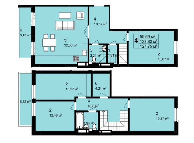 ЖК Q-4 Quoroom Avenue: планування 5-кімнатної квартири 123.2 м²