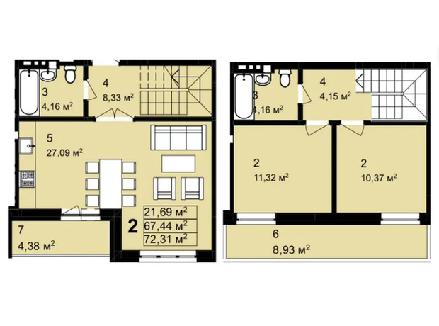 ЖК Q-4 Quoroom Avenue: планировка 2-комнатной квартиры 72.78 м²