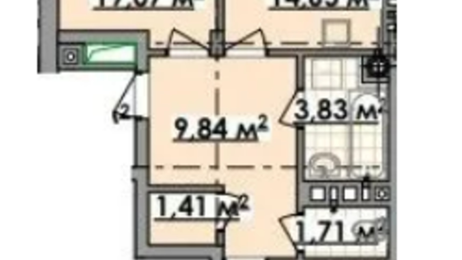 Планування 2-кімнатної квартири в ЖК Palmira City 70.16 м², фото 607154