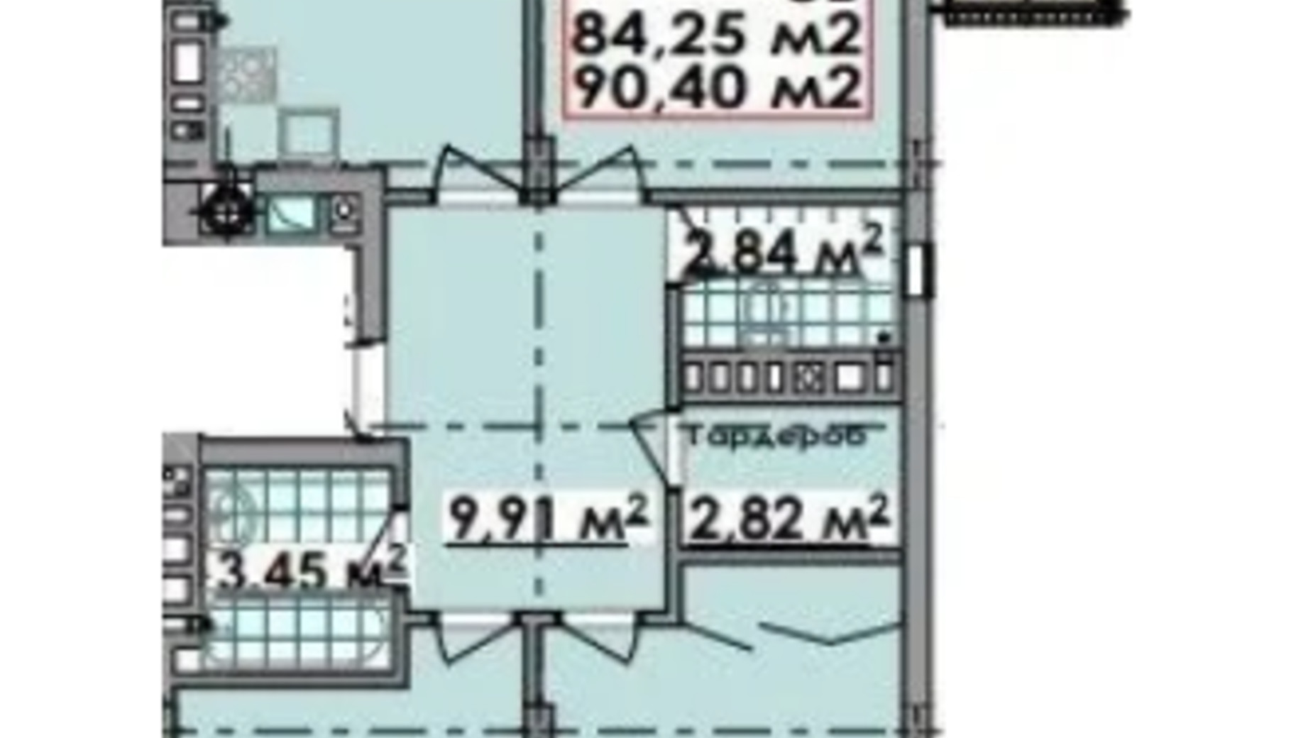 Планировка 3-комнатной квартиры в ЖК Palmira City 90.4 м², фото 607157