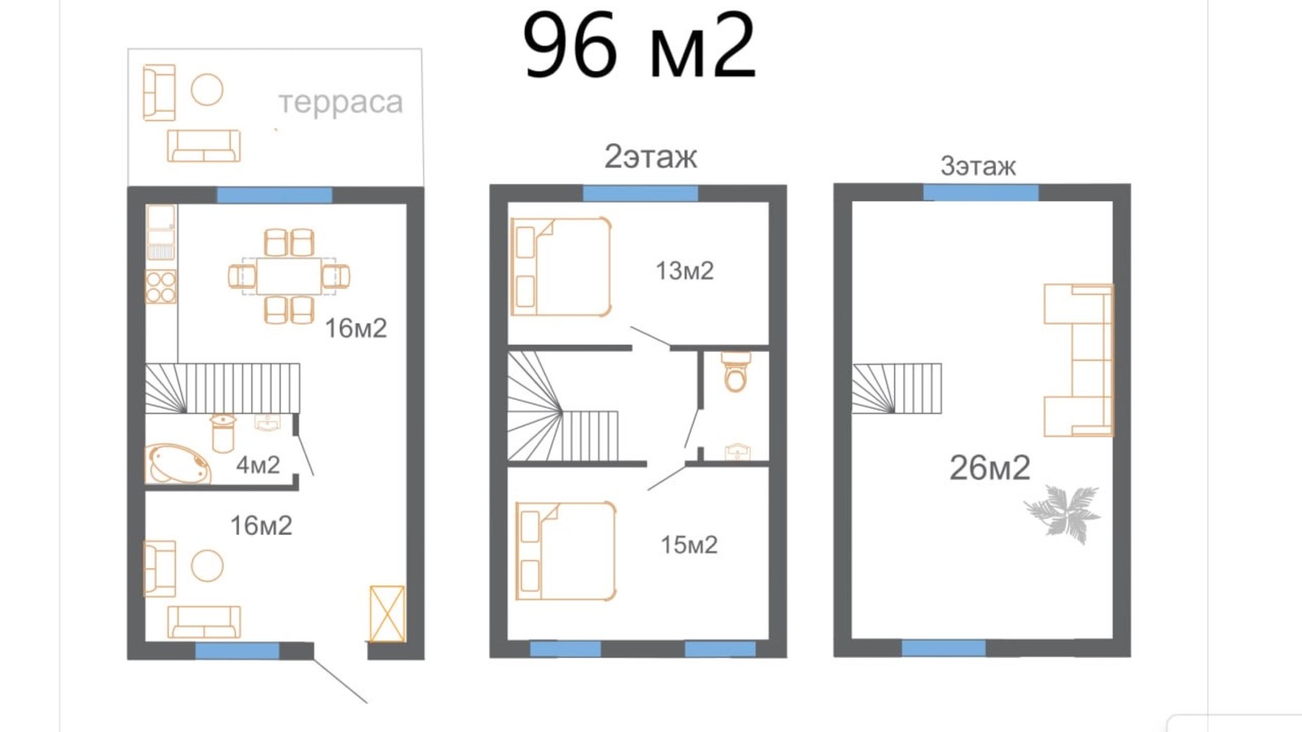 Планировка коттеджа в КГ ул. Круговая, 53 96 м², фото 607244
