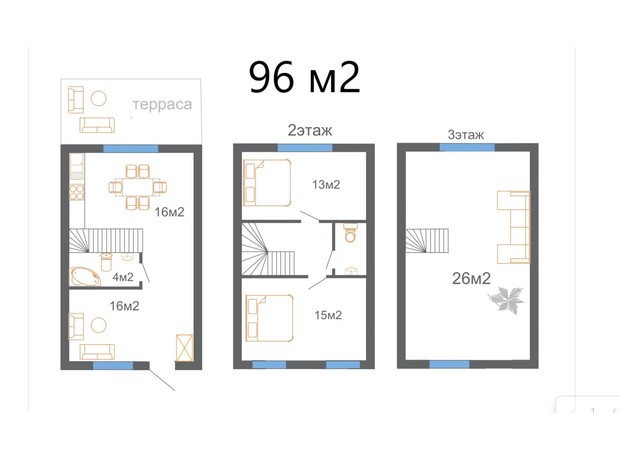 КГ ул. Круговая, 53: планировка 3-комнатной квартиры 96 м²