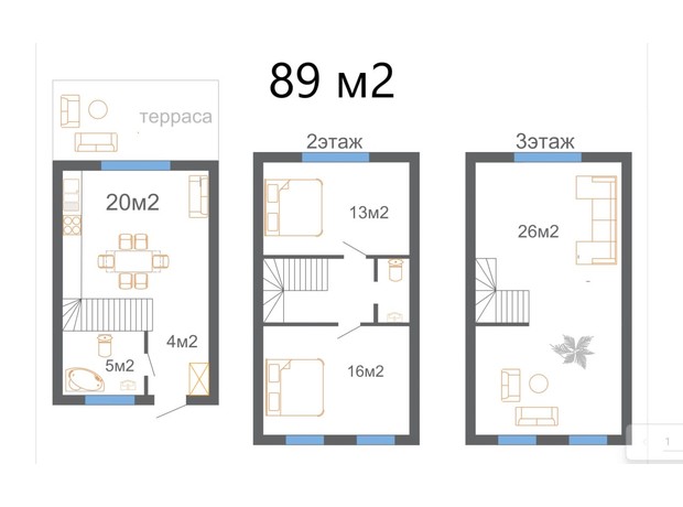 КГ ул. Круговая, 53: планировка 3-комнатной квартиры 89 м²