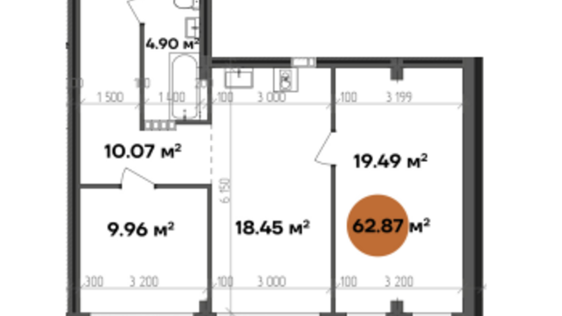 Планировка апартаментов в МФК Shevchenka 62.87 м², фото 607261