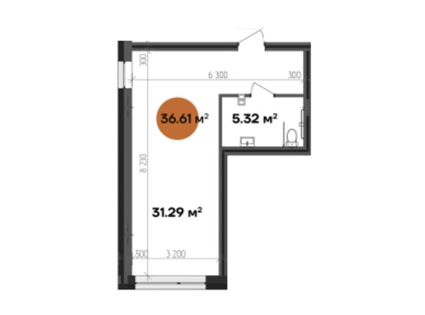 МФК Shevchenka: планировка помощения 36.61 м²