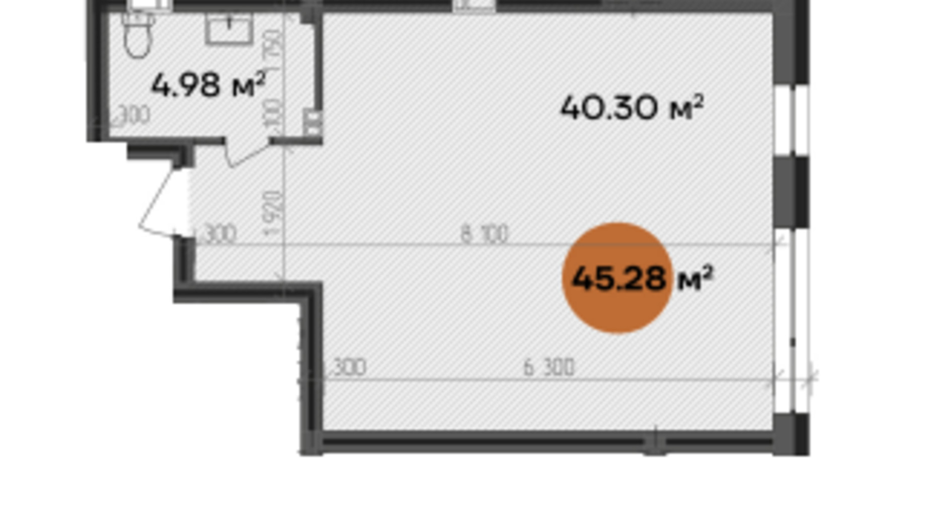 Планування приміщення в БФК Shevchenka 45.28 м², фото 607274