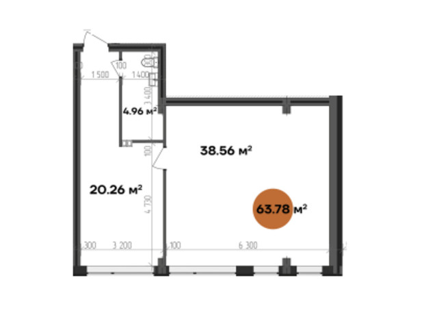 МФК Shevchenka: планировка помощения 63.78 м²