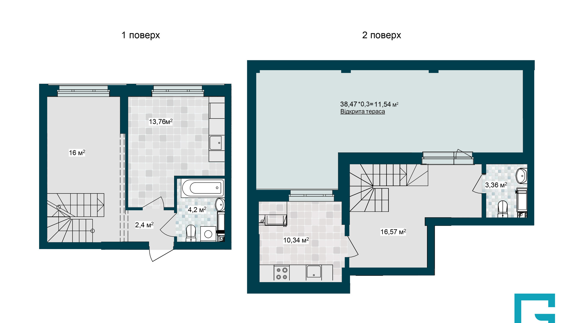 Планування 2-кімнатної квартири в ЖК Genesis 59.41 м², фото 607567