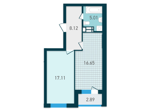 ЖК Genesis: планування 1-кімнатної квартири 49.78 м²