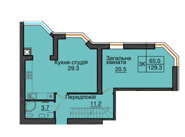 ЖК Sofia Nova: планировка 3-комнатной квартиры 129.3 м²