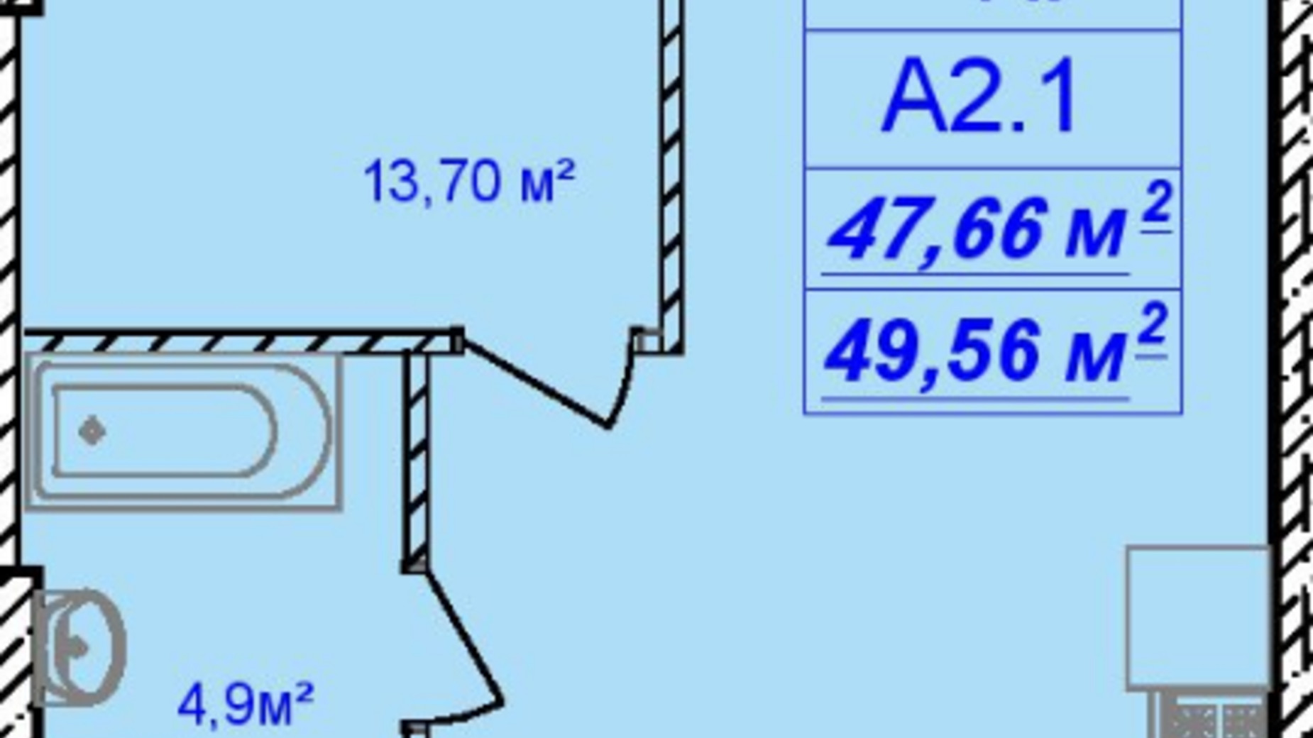 Планировка 1-комнатной квартиры в ЖК Кимолос 49.56 м², фото 607610