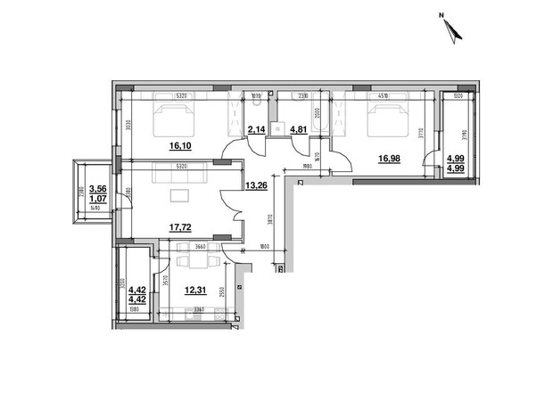 ЖК Риел Сити: планировка 3-комнатной квартиры 94.8 м²