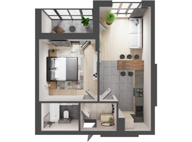 ЖК Кленовый Парк: планировка 1-комнатной квартиры 45.17 м²