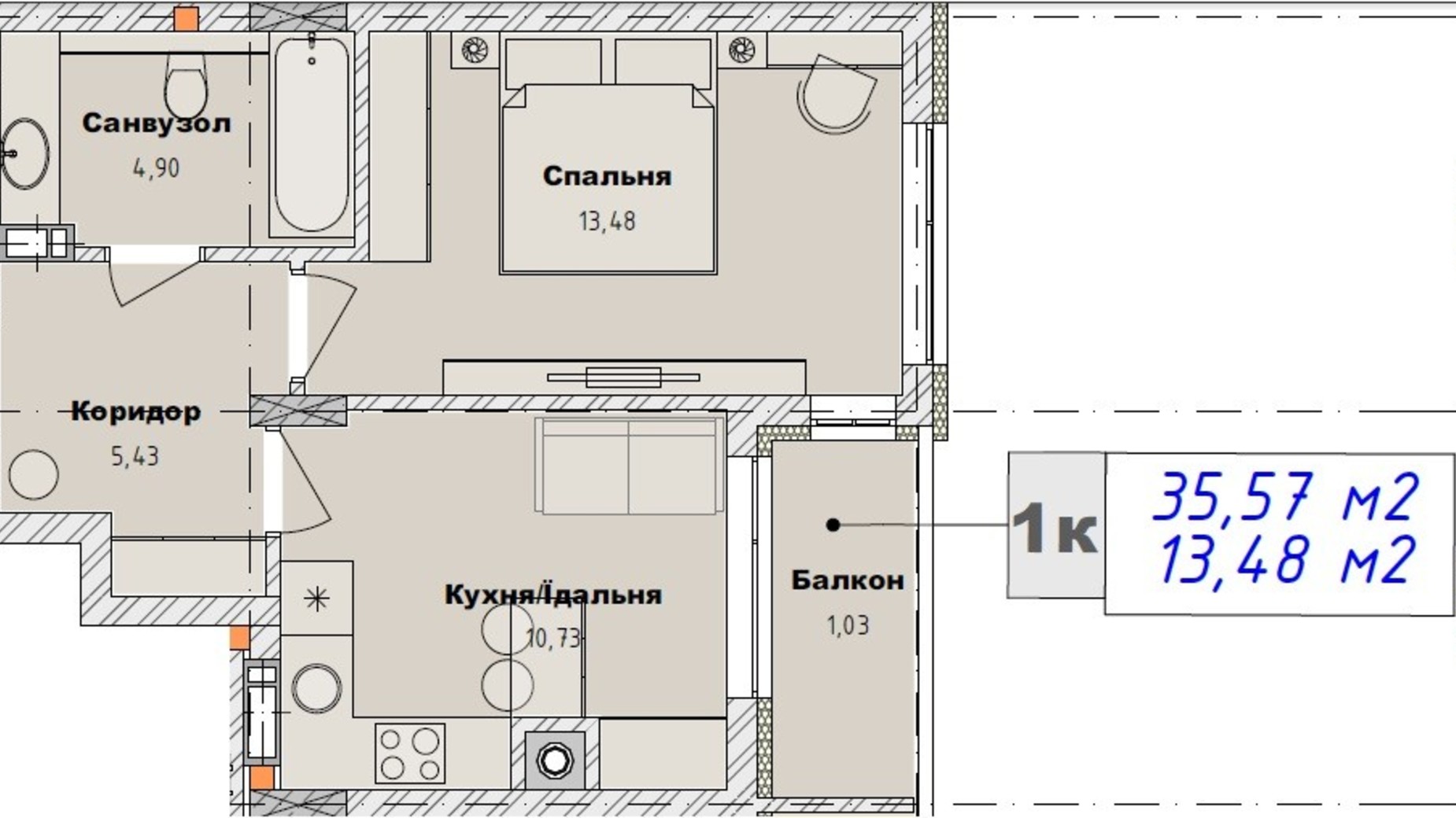 Планировка 1-комнатной квартиры в ЖК Art29 35.57 м², фото 607822