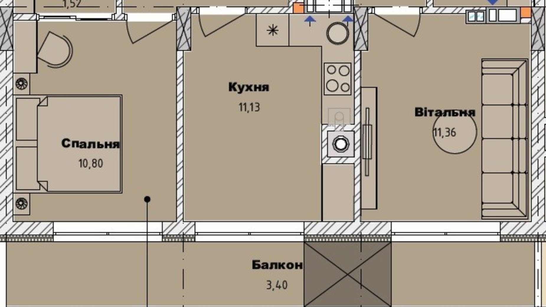 Планування 2-кімнатної квартири в ЖК Art29 54.91 м², фото 607827