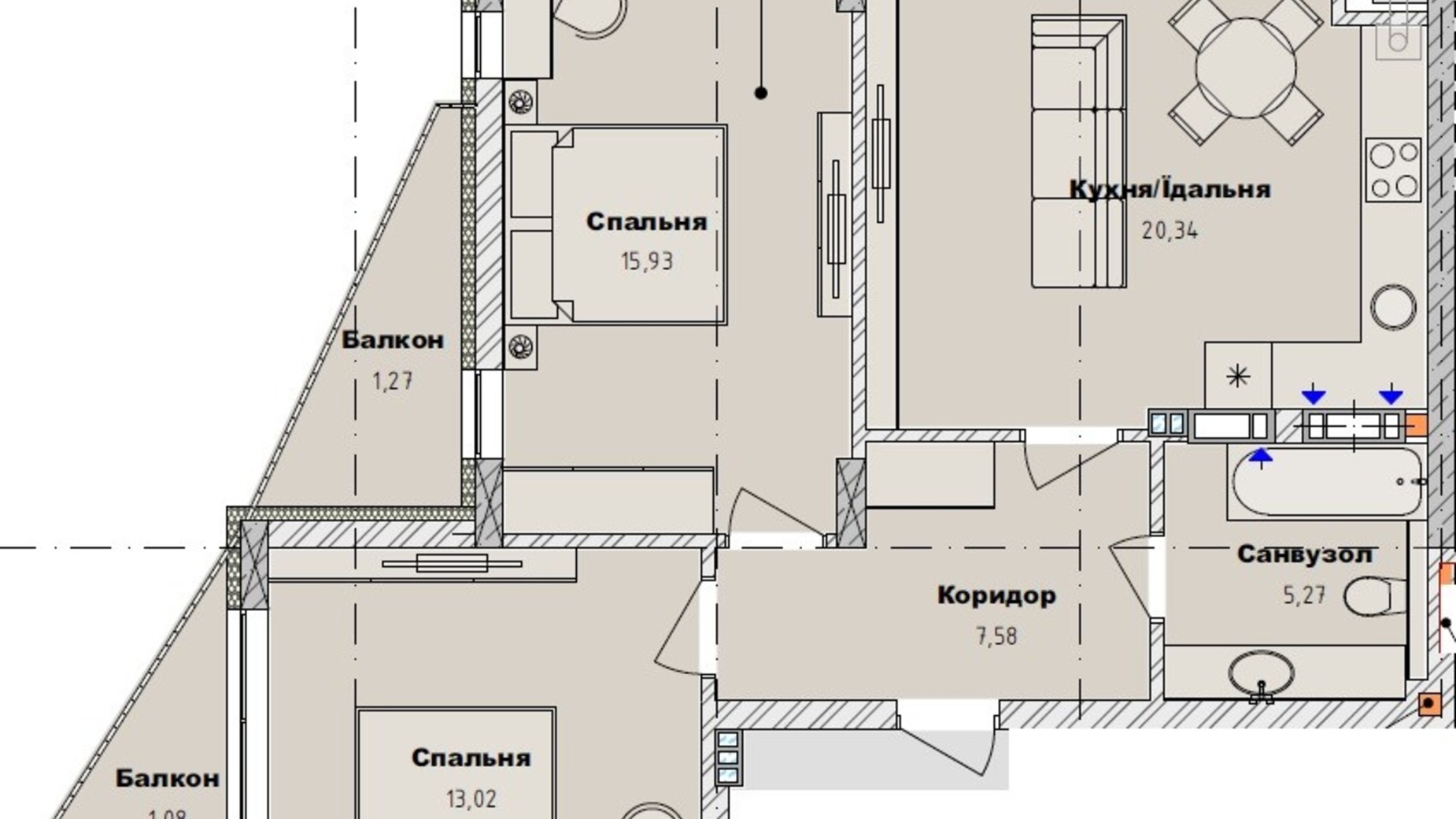 Планування 2-кімнатної квартири в ЖК Art29 64.49 м², фото 607828