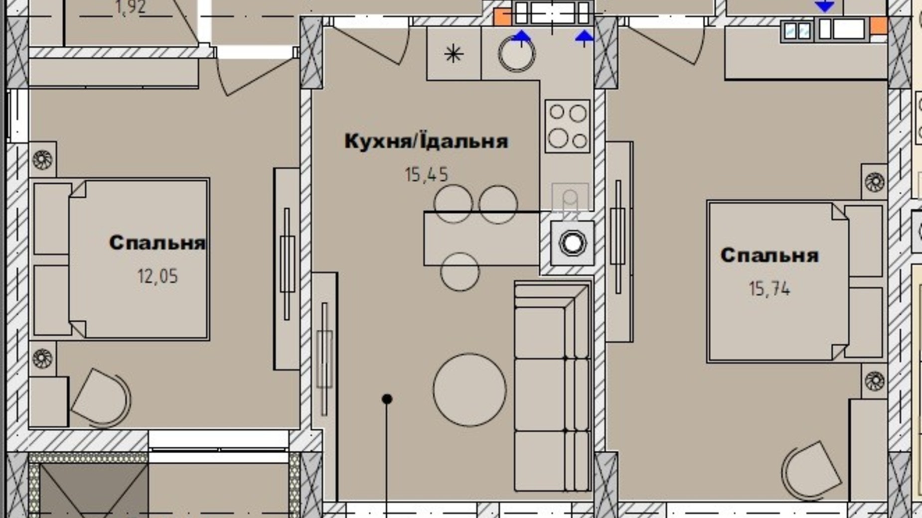 Планування 2-кімнатної квартири в ЖК Art29 64.15 м², фото 607829