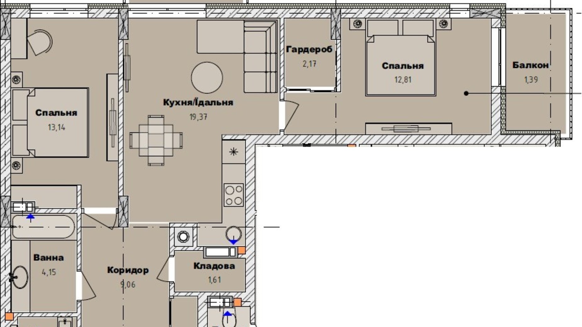 Планування 2-кімнатної квартири в ЖК Art29 66.51 м², фото 607833