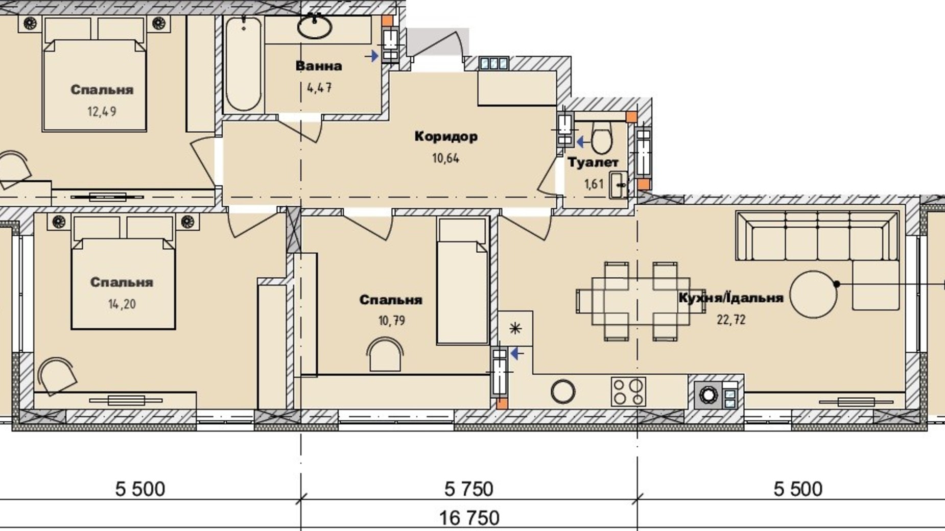 Планування 3-кімнатної квартири в ЖК Art29 80.07 м², фото 607837