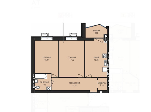 ЖК Аристократ: планировка 2-комнатной квартиры 71.49 м²