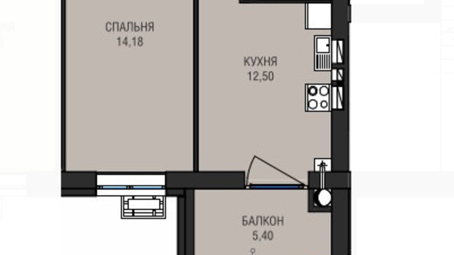 Планування 1-кімнатної квартири в ЖК Аристократ 43.34 м², фото 607866