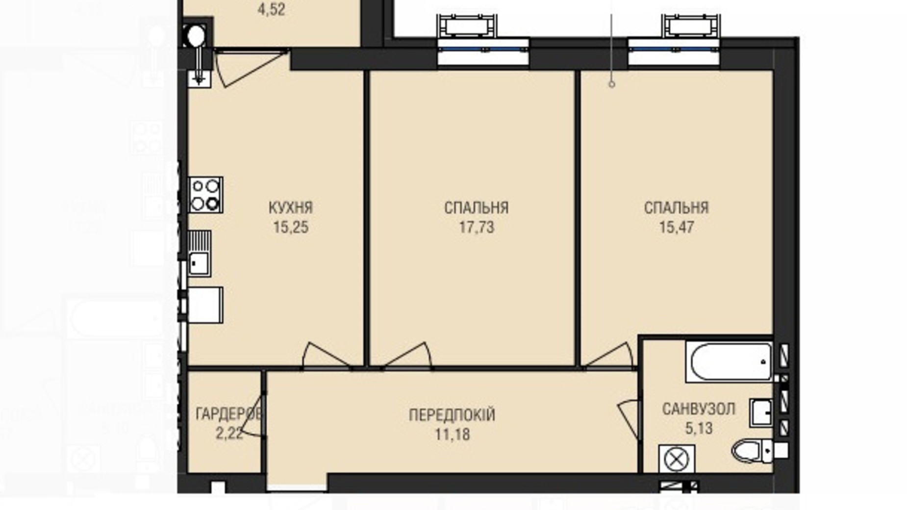 Планировка 2-комнатной квартиры в ЖК Аристократ 71.5 м², фото 607872