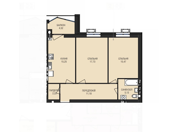 ЖК Аристократ: планировка 2-комнатной квартиры 71.5 м²