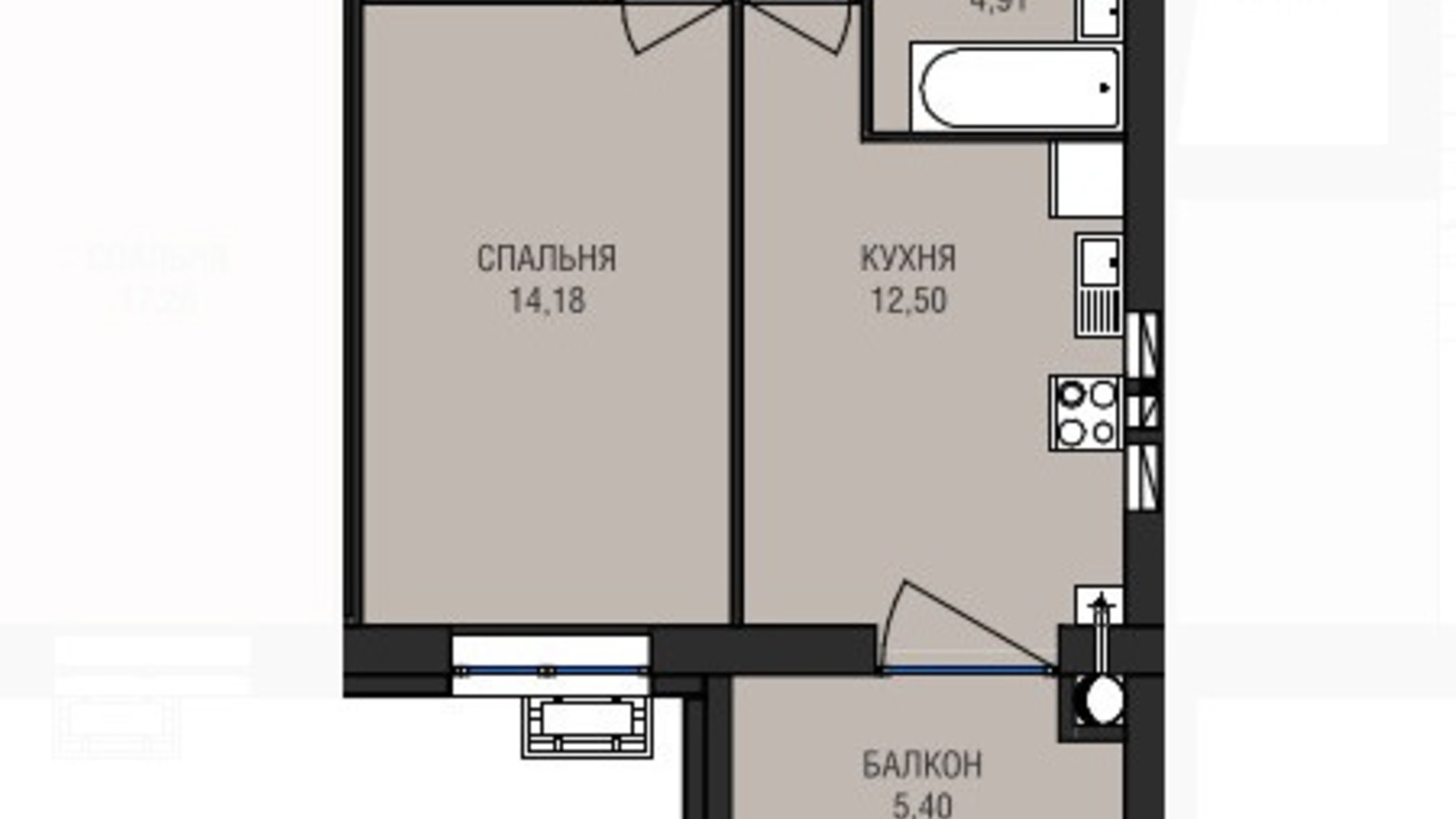 Планировка 1-комнатной квартиры в ЖК Аристократ 43.33 м², фото 607930
