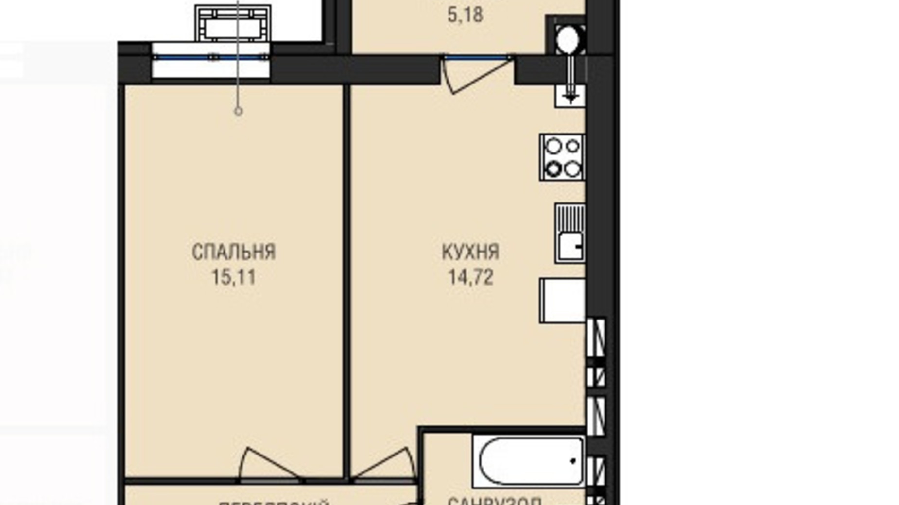 Планировка 1-комнатной квартиры в ЖК Аристократ 46.15 м², фото 607932