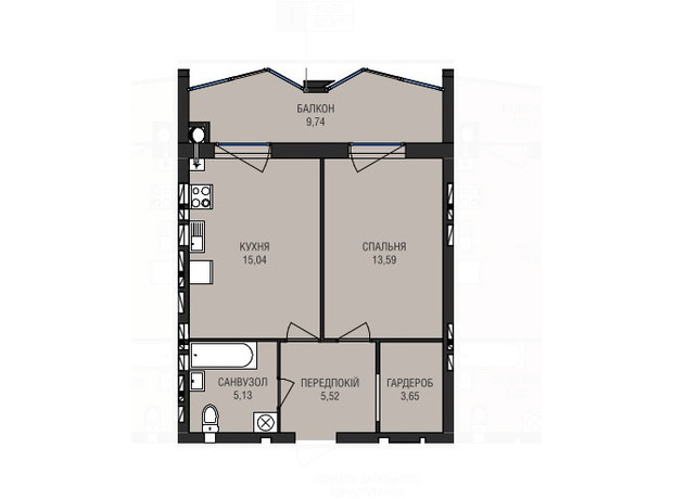 ЖК Аристократ: планировка 1-комнатной квартиры 52.67 м²