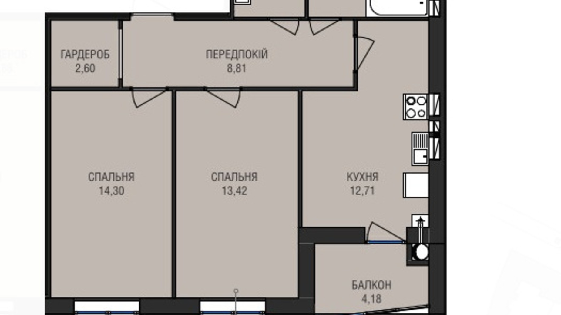 Планировка 2-комнатной квартиры в ЖК Аристократ 66.1 м², фото 607935