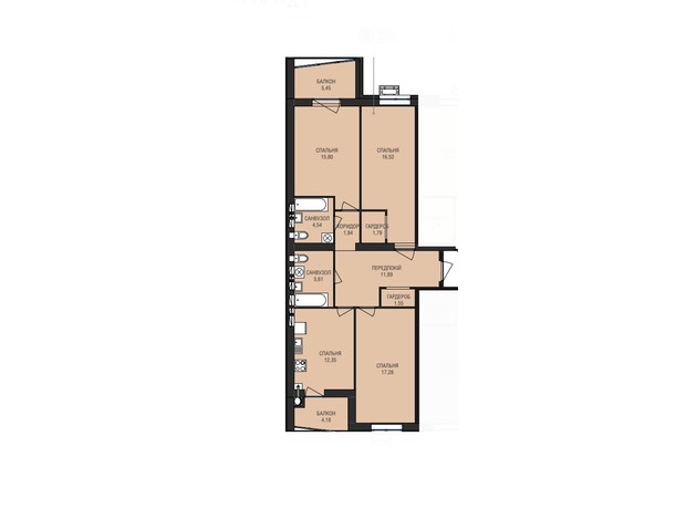 ЖК Аристократ: планировка 2-комнатной квартиры 64.15 м²