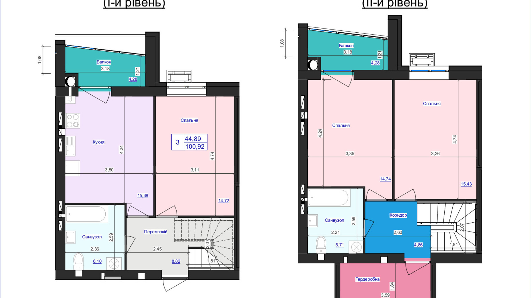 Планировка много­уровневой квартиры в ЖК Аристократ 100.92 м², фото 607960