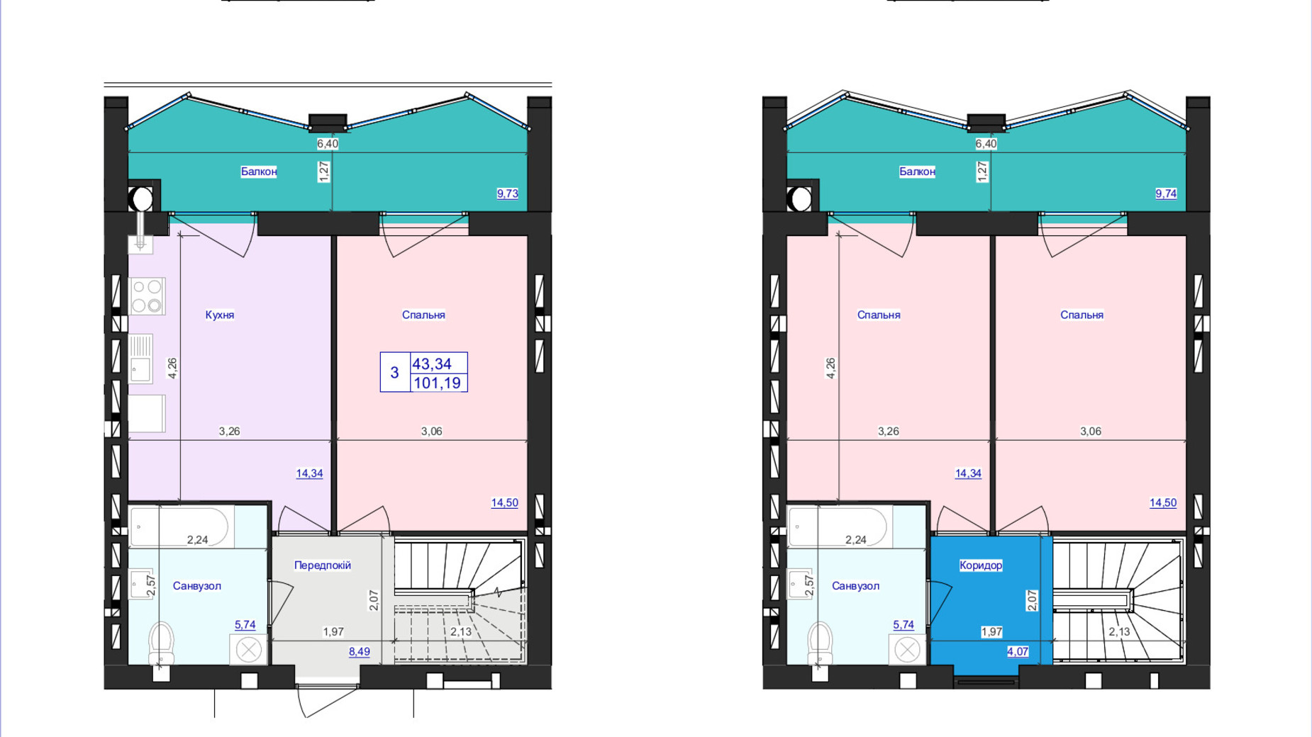 Планировка много­уровневой квартиры в ЖК Аристократ 101.19 м², фото 607961