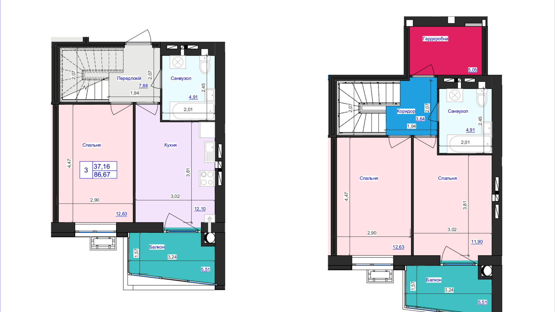 Планування багато­рівневої квартири в ЖК Аристократ 86.67 м², фото 607968