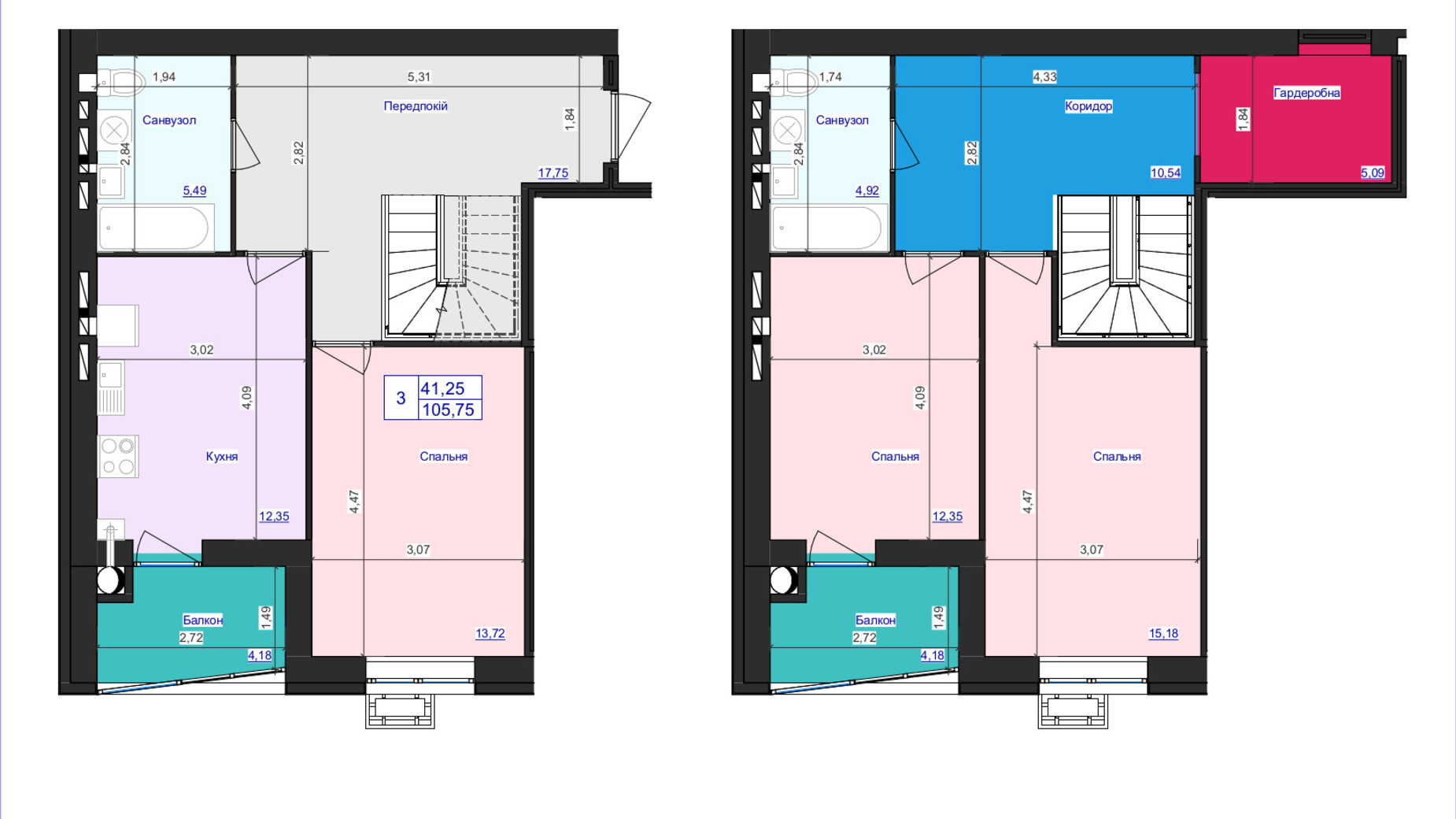 Планировка много­уровневой квартиры в ЖК Аристократ 105.75 м², фото 607972