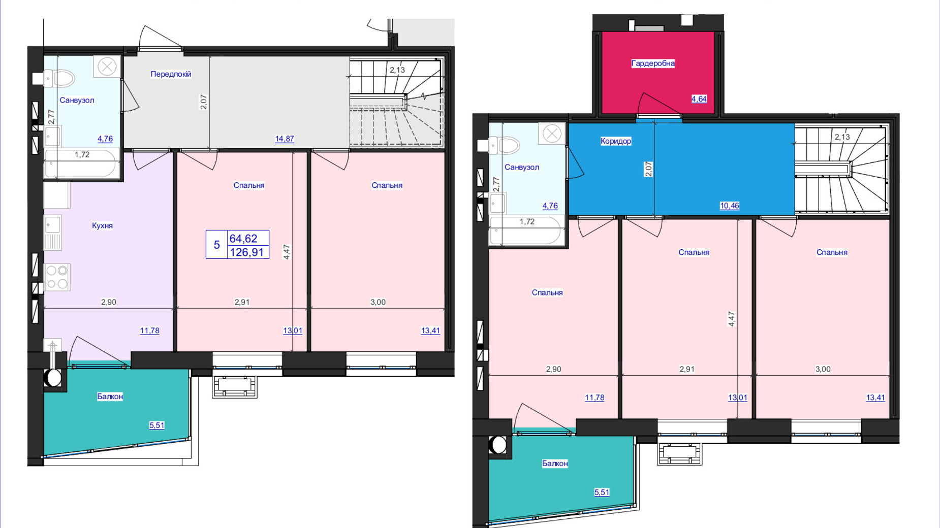 Планировка много­уровневой квартиры в ЖК Аристократ 126.91 м², фото 607973