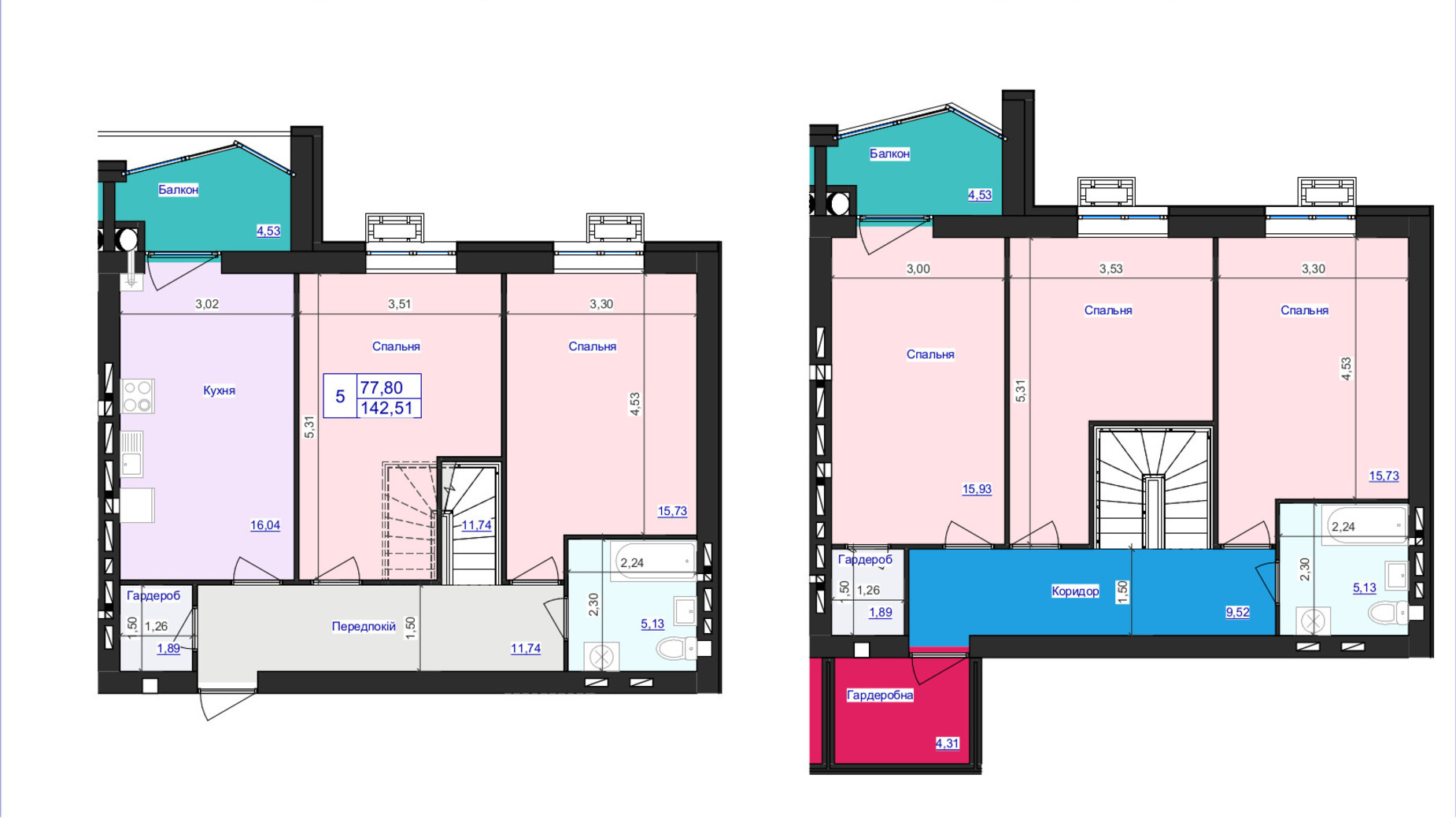 Планировка много­уровневой квартиры в ЖК Аристократ 142.51 м², фото 607974