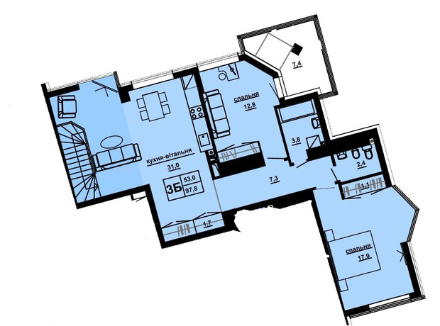 ЖК Доминиканский: планировка 3-комнатной квартиры 97.8 м²