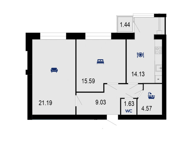 ЖК Сімейний Comfort: планування 2-кімнатної квартири 67.58 м²