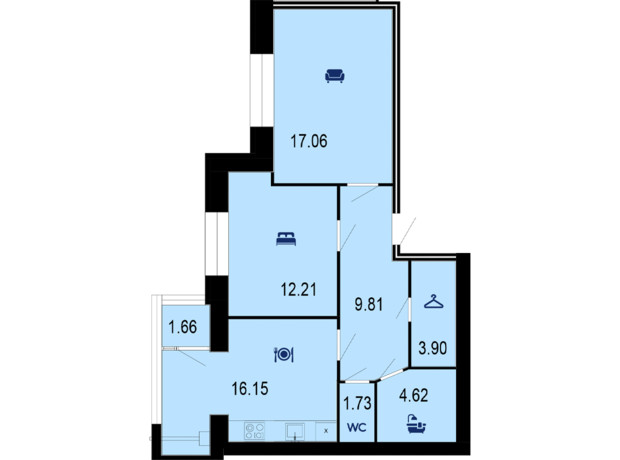 ЖК Сімейний Comfort: планування 2-кімнатної квартири 67.14 м²