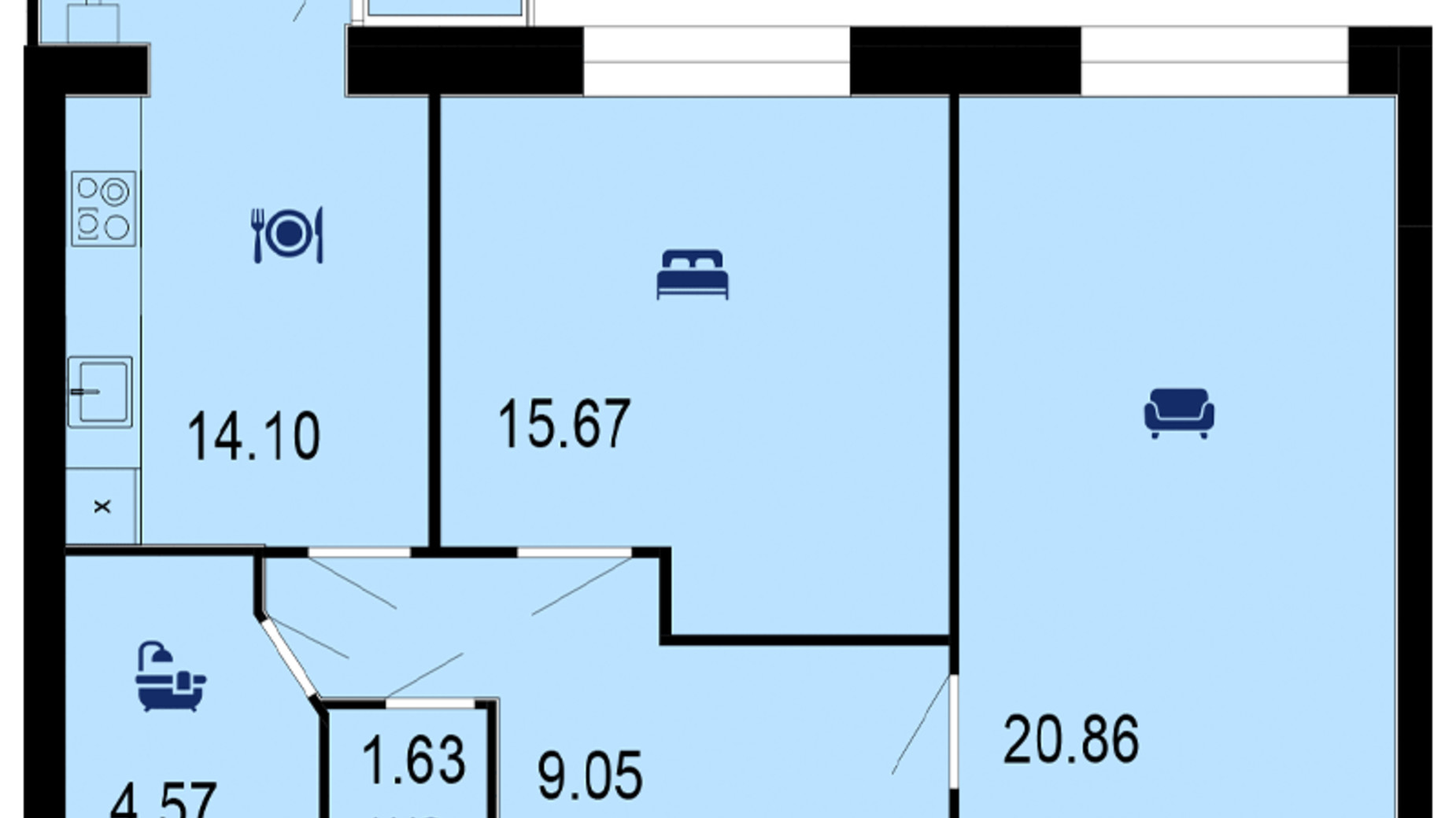 Планировка 2-комнатной квартиры в ЖК Семейный Comfort 67.32 м², фото 608008