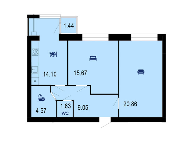 ЖК Сімейний Comfort: планування 2-кімнатної квартири 67.32 м²