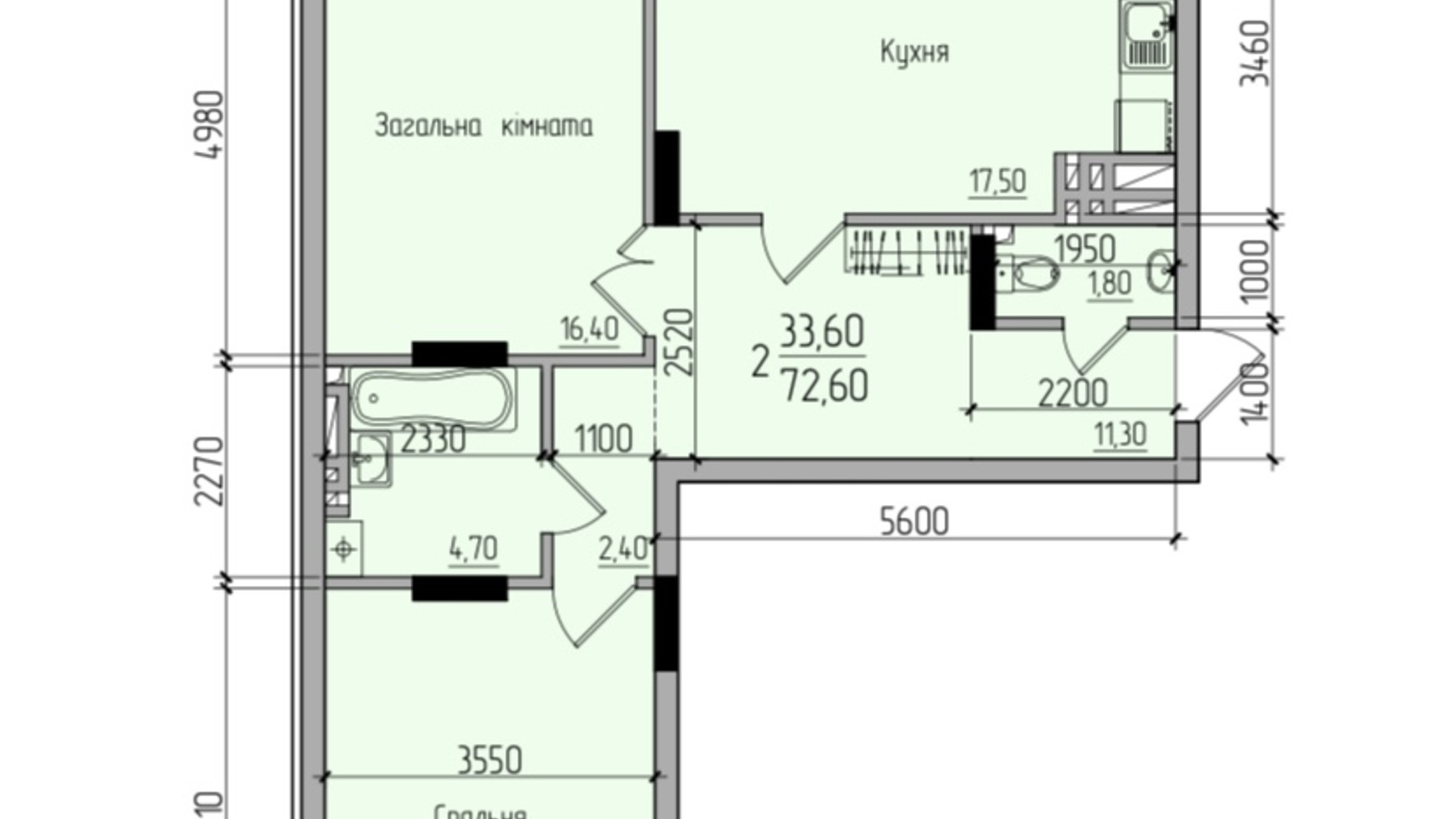 Планировка 2-комнатной квартиры в ЖК Comfort Hall 72.6 м², фото 608019