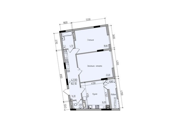 ЖК Comfort Hall: планування 2-кімнатної квартири 82.1 м²