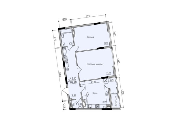 ЖК Comfort Hall: планировка 2-комнатной квартиры 82.2 м²