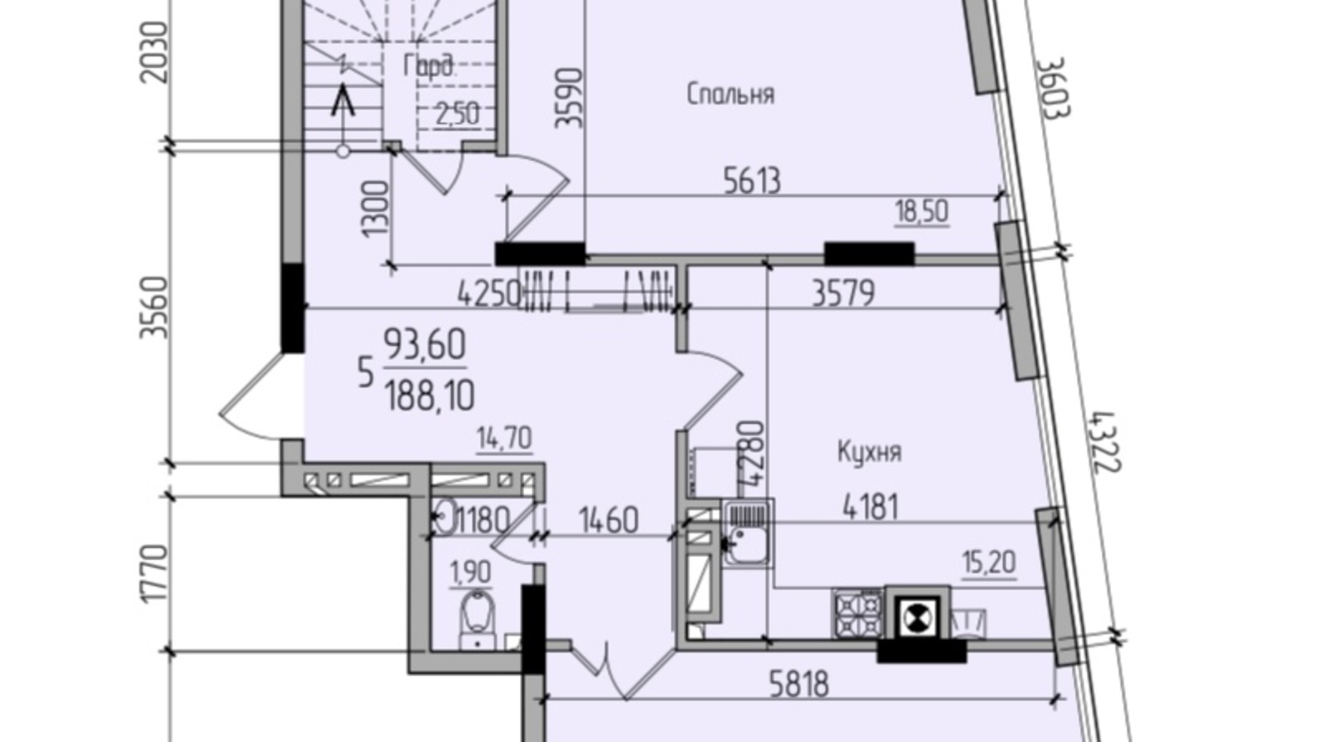 Планировка 5-комнатной квартиры в ЖК Comfort Hall 188.1 м², фото 608030