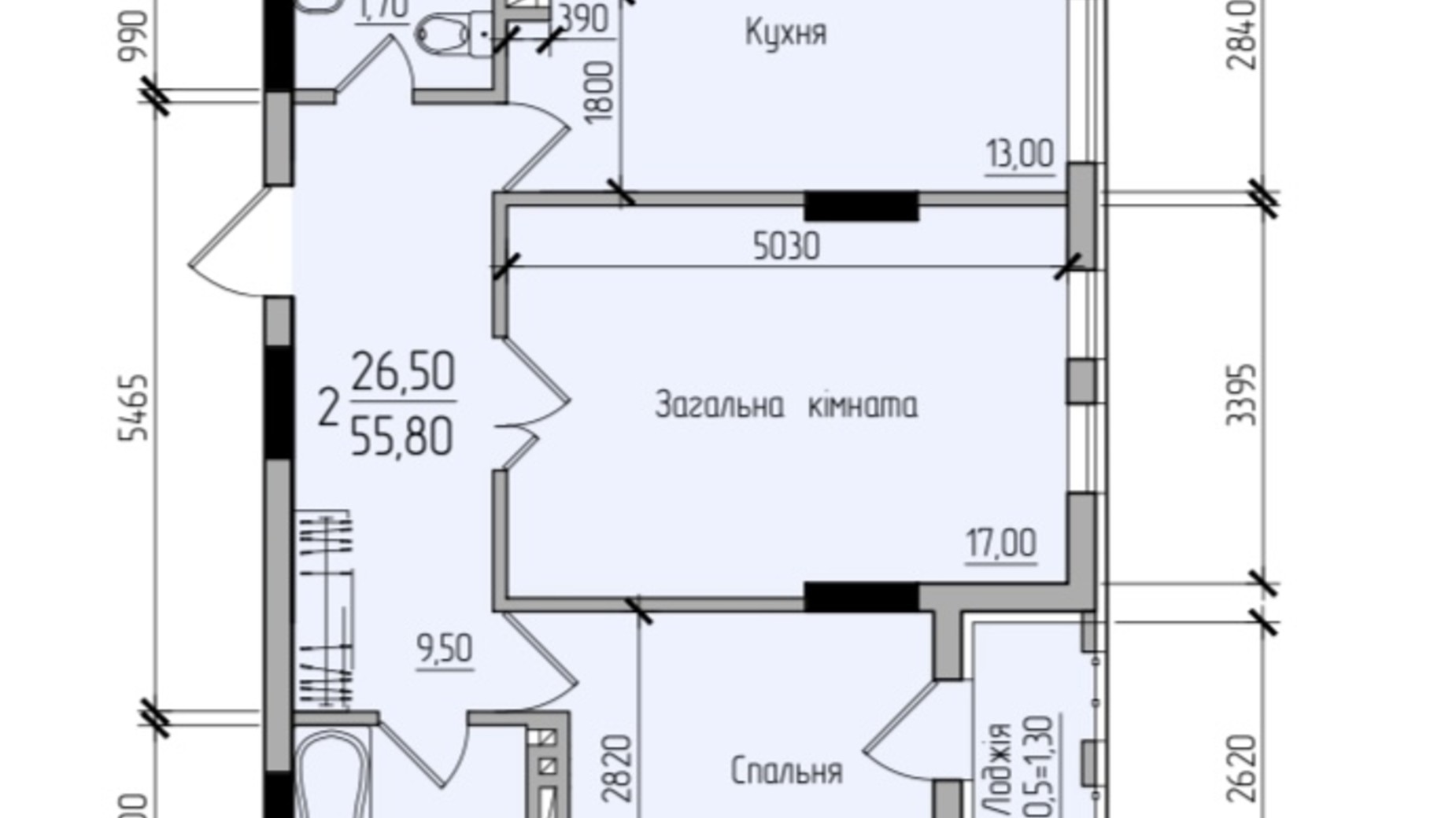 Планировка 2-комнатной квартиры в ЖК Comfort Hall 55.8 м², фото 608037